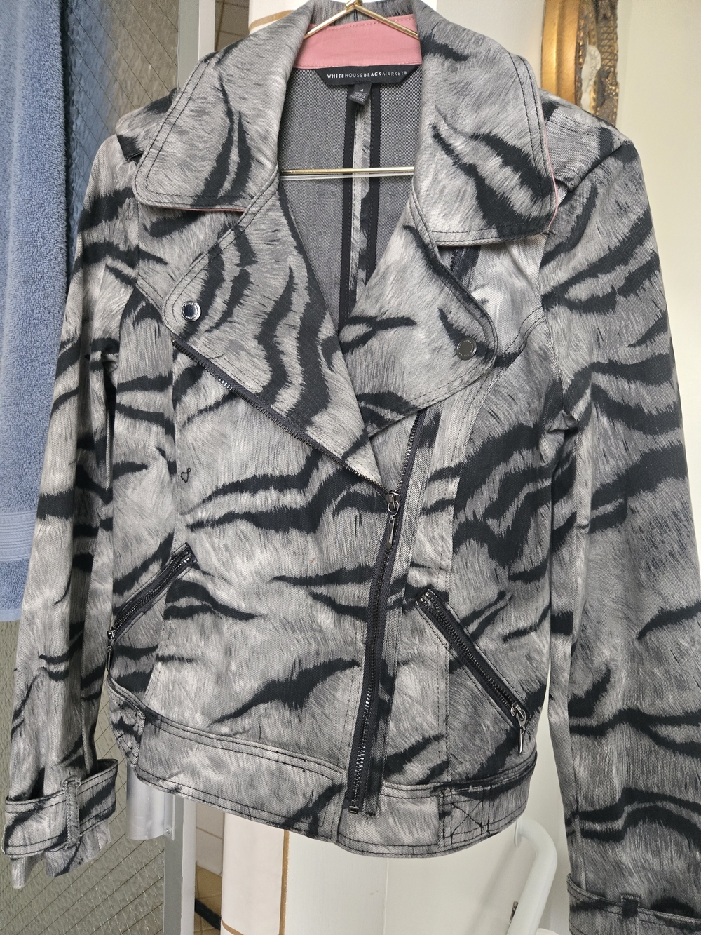 White House Black Market Gray Tiger-Print Bomber Jacket